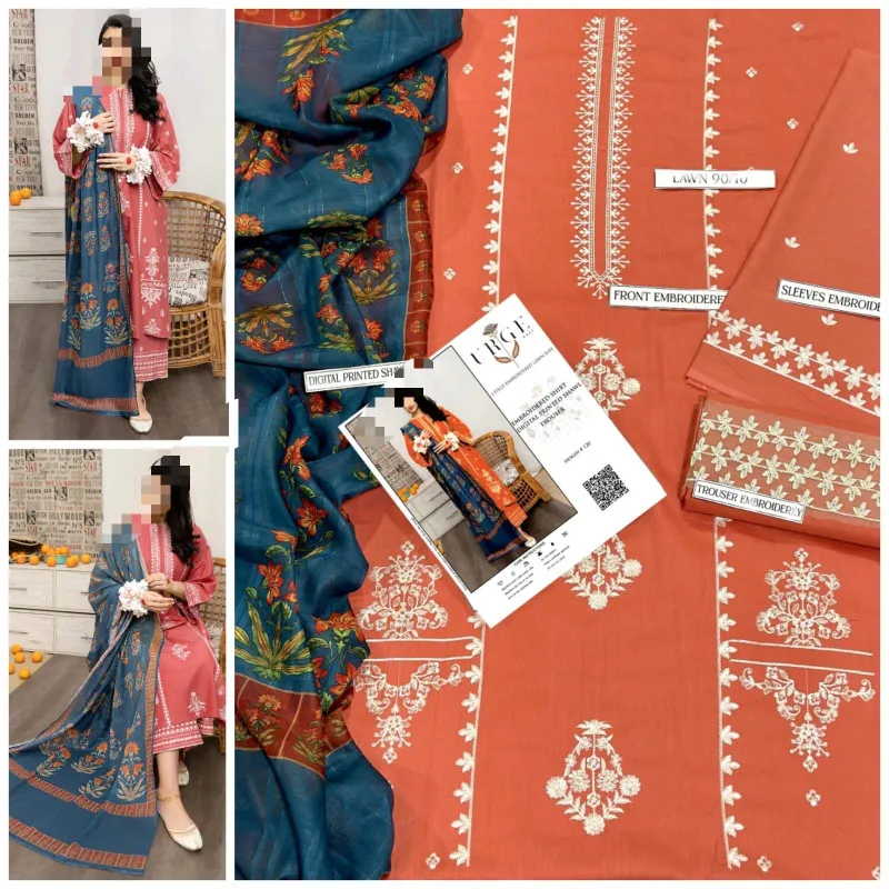 Embroidered Lawn Shirt and trouser with dupatta