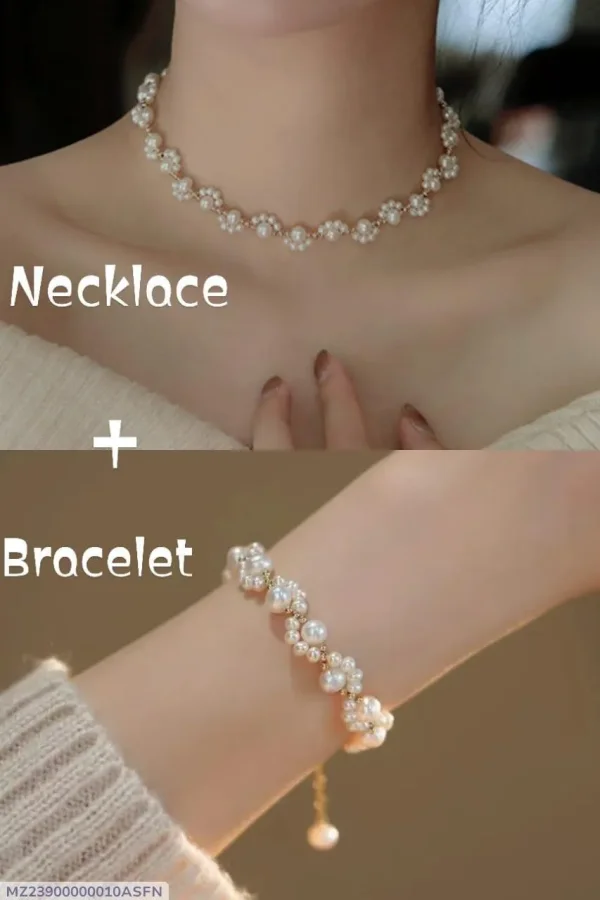 Elegant pearl beaded necklace +bracelet