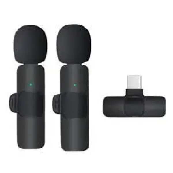 K9 Dual 2in1 Wireless Mic for Type C Smartphones Collar Microphone for Type C Mobiles Wireless Microphone for YouTube Voice Recording YouTube ASMR Podcast & Interview (Black)