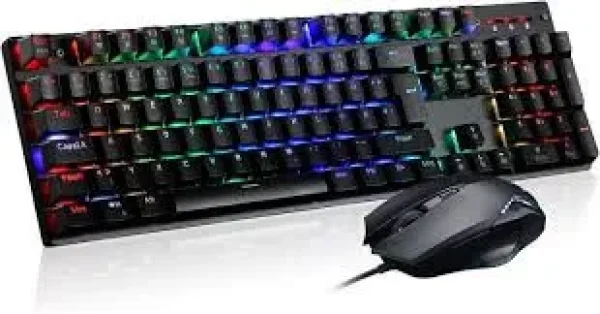 3 in 1 Gaming Combo Computer Keyboard with Mouse & Pad, Mechanical and Gaming Keyboard, Teamwolf X08 Gaming Keyboard Mechanical Blue Axis 104 Keys Backlight Modes 10 Patterns Wired Win10/Win 8/Win7/Wi
