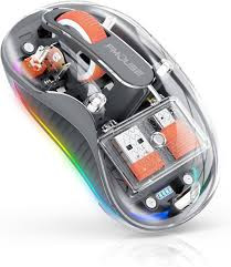 Bluetooth Wireless Mouse, Transparent Dual Mode Gaming Mouse Transparent Wireless Multi Device Mouse, Type C Adapter Charging, Mouse for Laptop Notebook TV Mobile Office Pc New Transparent Wireless +