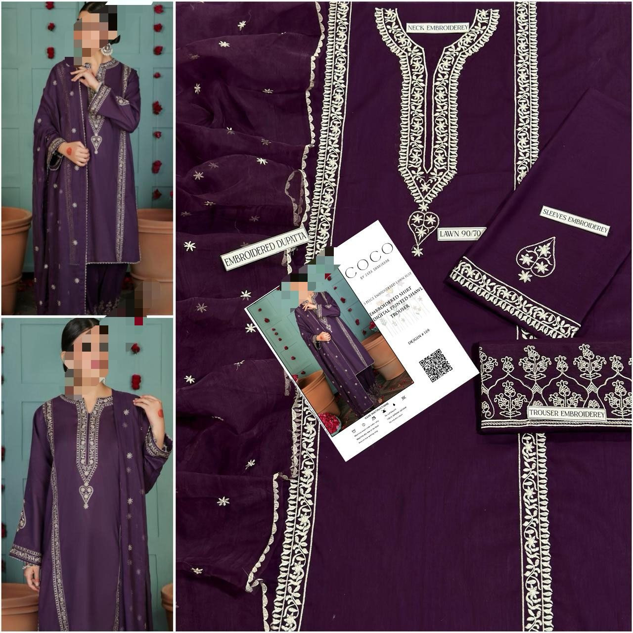 Embroidered Lawn dress with Chiffon duppata
