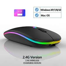 HP W10 Wireless RGB Bluetooth, Wireless, Rechargeable Slim Mouse - LED Backlit 2 In 1 Wireless Mouse RGB Rechargeable Mouse Wireless Computer Silent Ergonomic Gaming Mouse For Laptop Xbox Window /7/8/