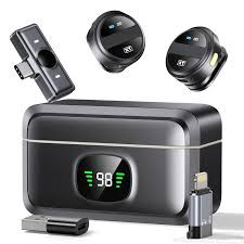 SX21 Dual Mics magnetic lavalier microphone with long battery life Portable Audio Video Recording Mini Mic for Cell Phone  Lavalier Microphone Magnetic with Charging box Wireless for iPhone iPad for V