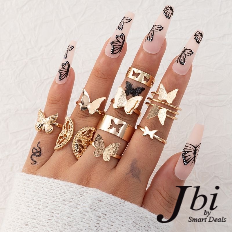 JBi Acessories Fashion Jewellery 9 pcs Butterfly  ring Set