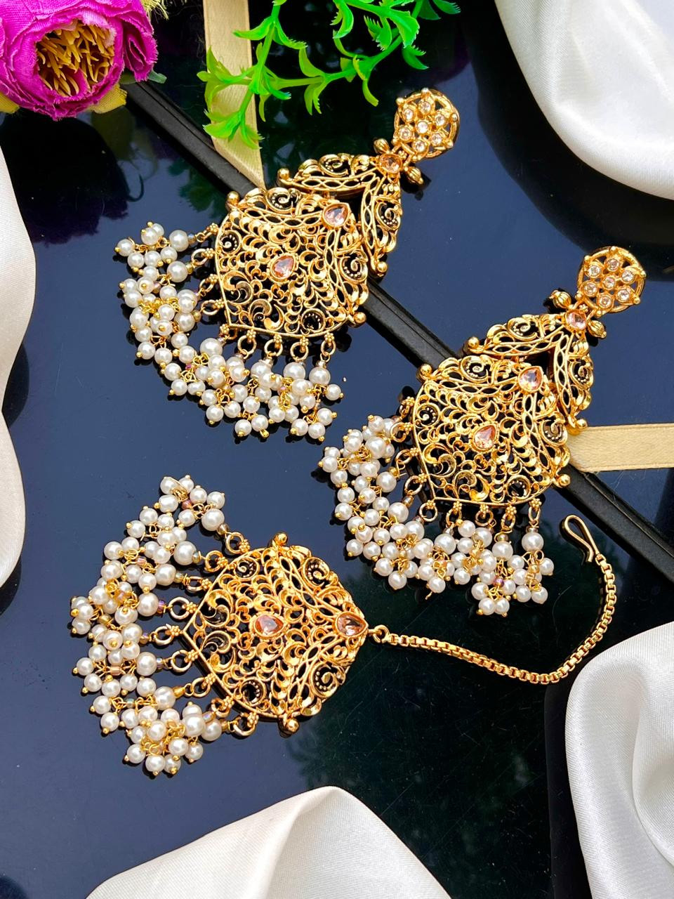 Elegant Earrings with Tikka