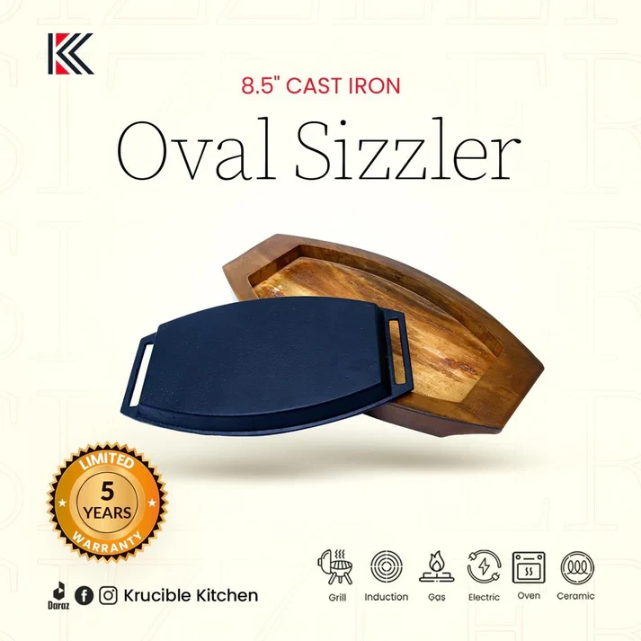 Sizzler 8.5" (22 cm) Oval Cast Iron Krucible Kitchen