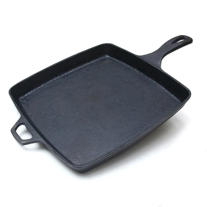 Skillet 11 In (28CM) Square, Cast Iron Krucible Kitchen Seasoned
