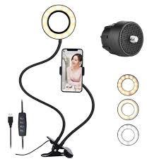 3-in-1 Selfie Ring Light with Cell Phone Holder and Webcam Light Stand for Live Stream/Makeup 3 Color Modes Kids Desk Lamp Book Light 360 Flexible Gooseneck for Clip on Reading Lights Selfie Ring LED