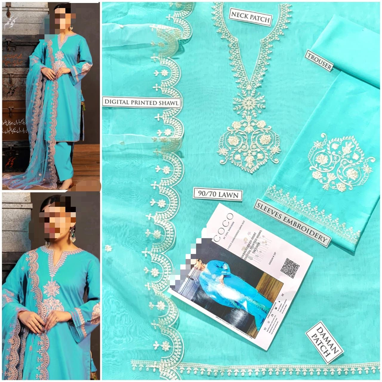 Luxury Lawn 3-Piece Suit | Embroidered Shirt, Lawn Trouser & Digital Shawl