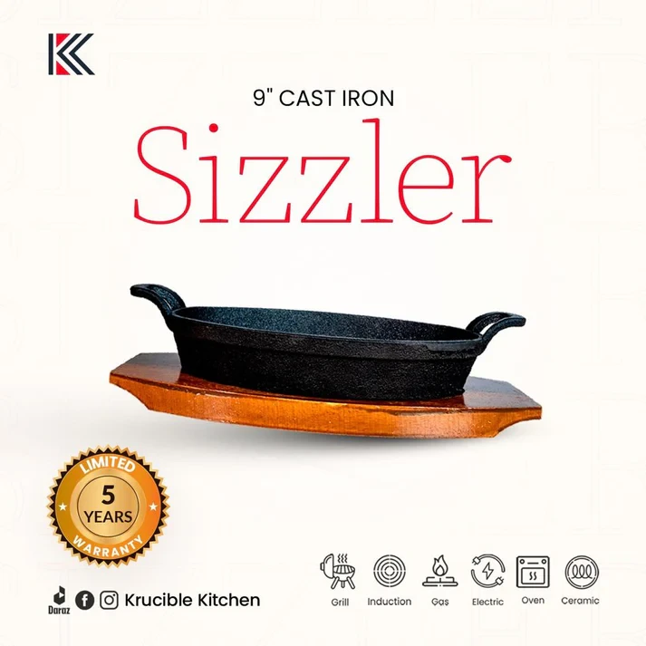 Sizzler 9" (23 cm) Oval Cast Iron Krucible Kitchen