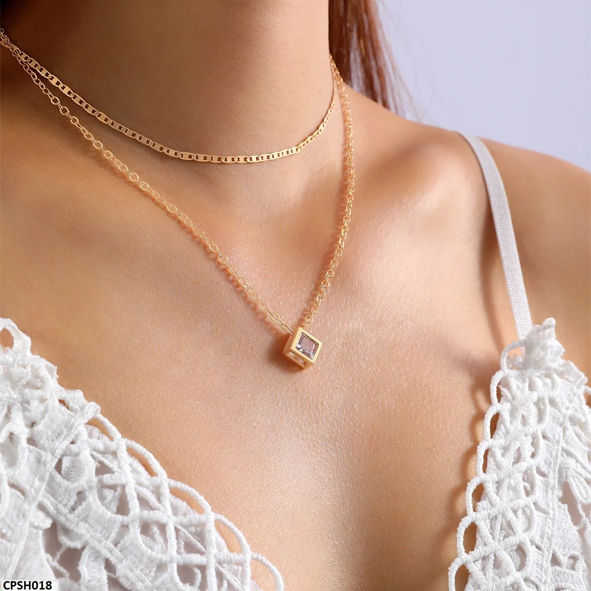 Gold plated chain double layered with pendant
