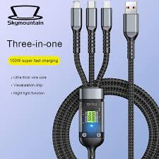 3 in 1 USB Cable Fast Charging, Transparent Luminous 100w Super Fast Charging Cable, Durable Nylon braiding, Charging Solution for Type-C, iPhone, and Android Devices
