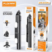 PLOKAMA l LIVE BROADCAST STAND l LIVE-K10 LED l 200CM l Interface + camera I interface + Ring light  - PLOKAMA K10PRO TRIPOD SELFIE STICK 6.5F WITH LED 2 LIGHTS -  Fill Light Color: Cold light, Warm l