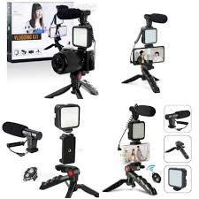 Vlogging KIT Kit-01LM & AY-49 for Live Video | Streaming | Self-Portrait Photography | Video-Making Kit - Smartphone Video Kit with LED Light, Microphone, Tripod Stand, Selfie Stick, Stabilizer, & Pho
