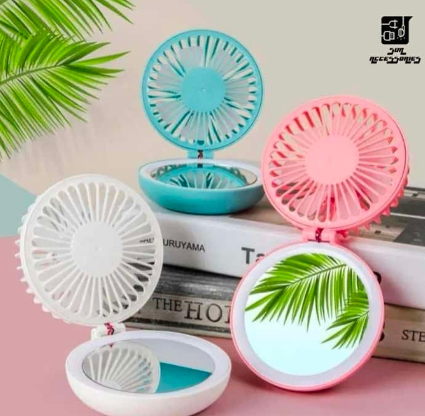 Multifunction Portable Handheld Mini Makeup Mirror Fan USB Rechargeable Night Light LED Light With Cosmetic Mirror Beauty Gift