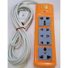 Extension board with 3 simple sockets and 2 universal sockets. 5 sockets in total. 3 meters long copper wire